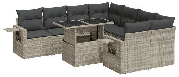 VidaXL Polyrattan Kerti Ülőgarnitúra - 9 részes - Világosszürke
