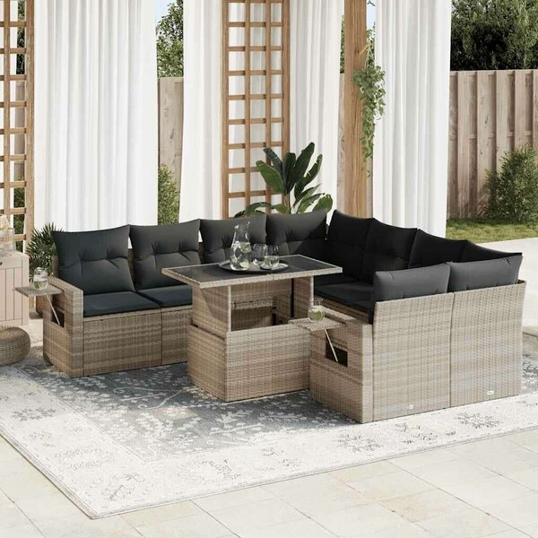 VidaXL Polyrattan Kerti Ülőgarnitúra - 9 részes - Világosszürke