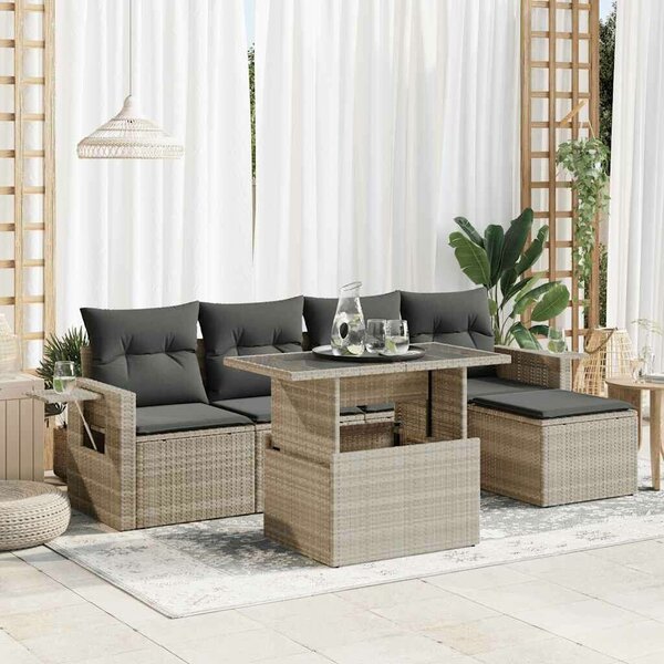VidaXL Polyrattan Kerti Ülőgarnitúra - 6 részes - Világosszürke