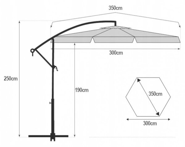 Kerti napernyő 3,5 m SOLAR LED világítással, karos és fodros - krém színű OGP11K