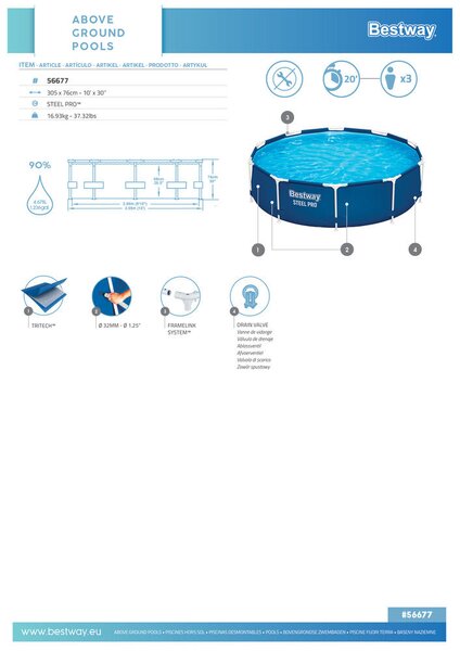 Bestway Steel Pro Medence - 305x76 cm