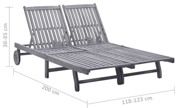 VidaXL Dupla Napozóágy - Akácfa - Szürke - 200cm