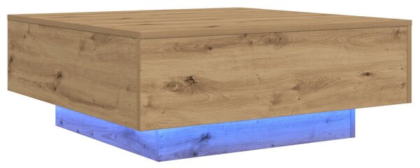 VidaXL LED világítással ellátott kávézóasztal, ipari tölgy, 80x80x31 cm