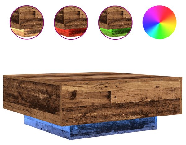 VidaXL Kávézóasztal LED világítással Régi fa 80x80x31 cm