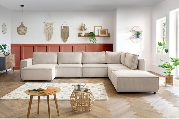 Krémszínű kordbársony sarokkanapé (jobb oldali-"U" alakú) Nihad modular – Bobochic Paris