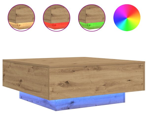 VidaXL LED világítással ellátott kávézóasztal, ipari tölgy, 80x80x31 cm