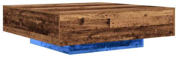 VidaXL LED világítással ellátott dohányzóasztal, régi fa, 100x100x31 cm