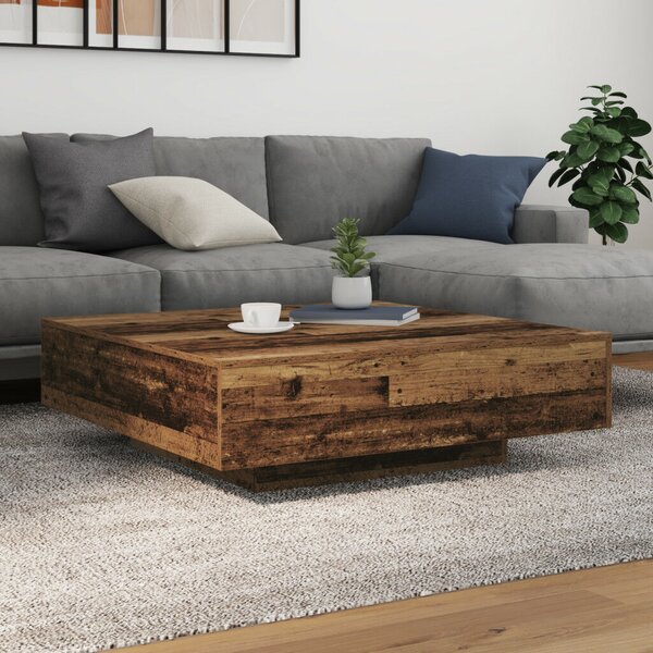 VidaXL LED világítással ellátott dohányzóasztal, régi fa, 100x100x31 cm