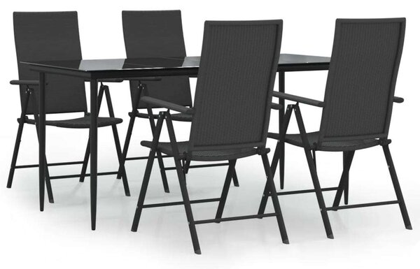 5 részes fekete polyrattan kerti étkezőgarnitúra