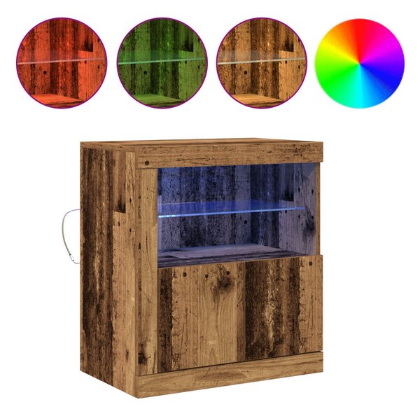 VidaXL LED világítással ellátott oldalszekrény, öreg fa 60,5x37x67 cm