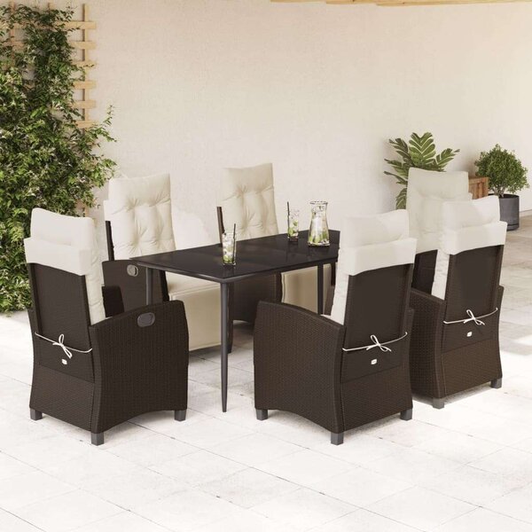 VidaXL 7-részes barna polyrattan kerti étkezőgarnitúra párnával