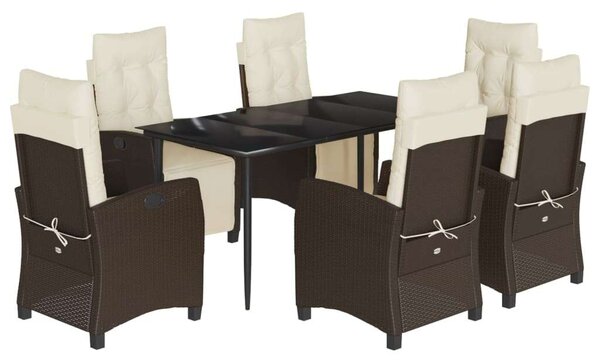 VidaXL 7-részes barna polyrattan kerti étkezőgarnitúra párnával