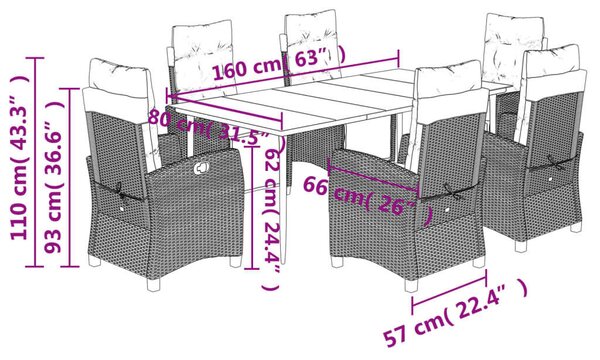 VidaXL 7-részes barna polyrattan kerti étkezőgarnitúra párnával