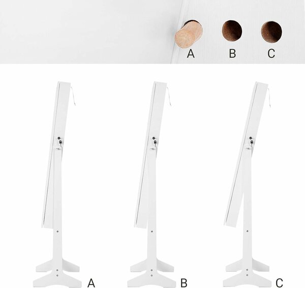 SONGMICS állótükör állvánnyal, MDF, tárolóhely, 41x37x152 cm, fehér
