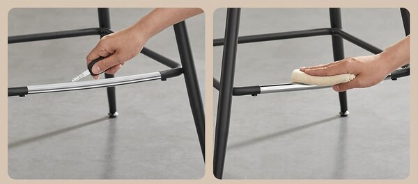 2 db VASAGLE bárszék szett, ergonomikus műbőr háttámlával, fém vázzal, 50x50x88 cm, fekete