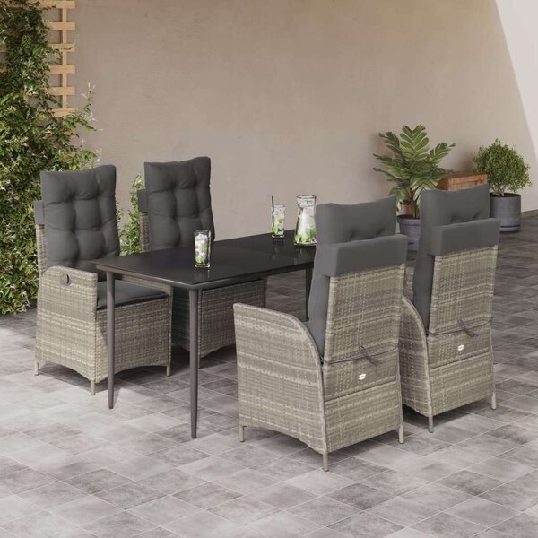VidaXL 5részes világosszürke polyrattan kerti étkezőgarnitúra párnával