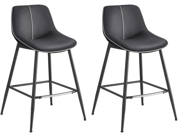 2 db VASAGLE bárszék szett, ergonomikus műbőr háttámlával, fém vázzal, 50x50x88 cm, fekete