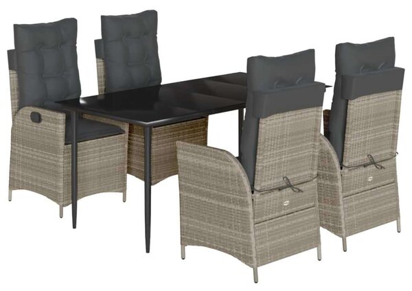 VidaXL 5részes világosszürke polyrattan kerti étkezőgarnitúra párnával