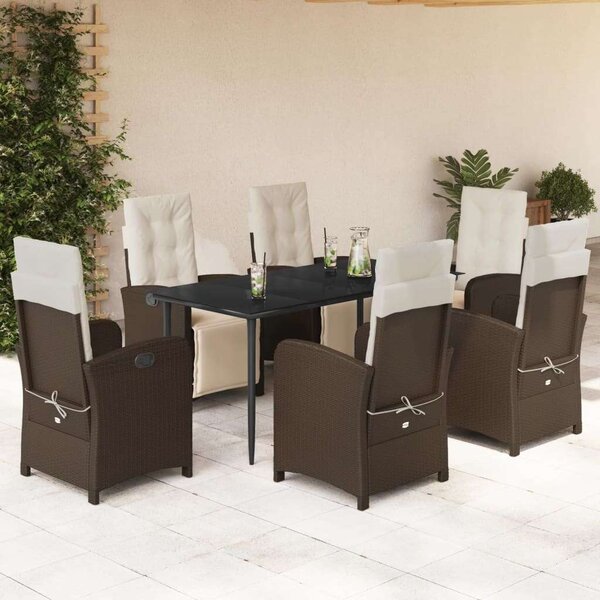 VidaXL 7-részes barna polyrattan kerti étkezőgarnitúra párnával