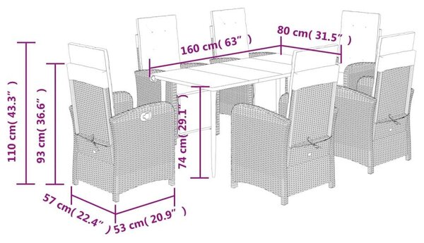 VidaXL 7-részes barna polyrattan kerti étkezőgarnitúra párnával