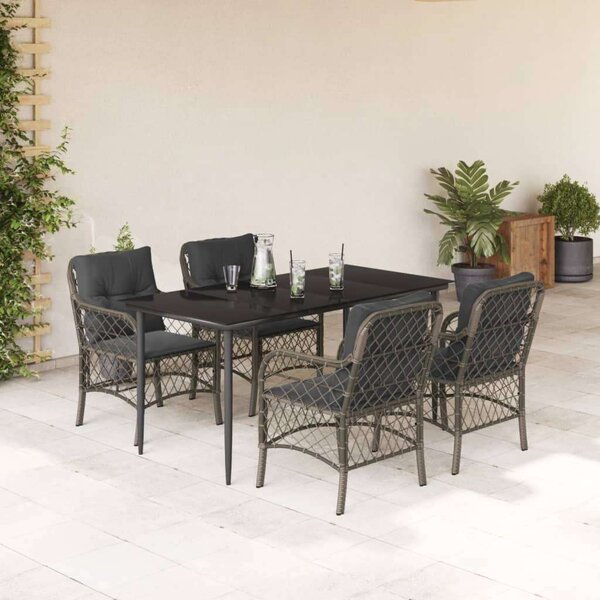 VidaXL 5 részes szürke polyrattan kerti étkezőgarnitúra párnával