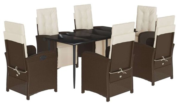 VidaXL 7-részes barna polyrattan kerti étkezőgarnitúra párnával