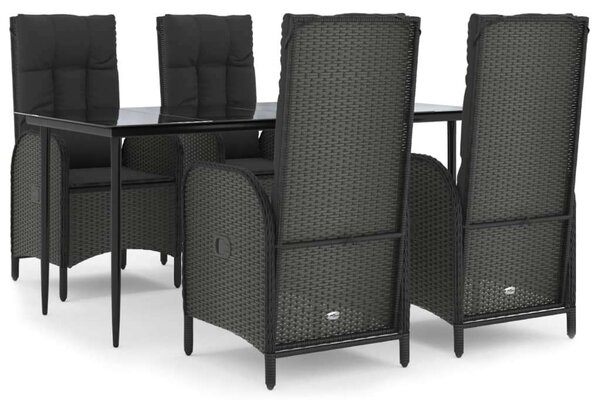 5 részes fekete polyrattan kerti étkezőgarnitúra párnákkal