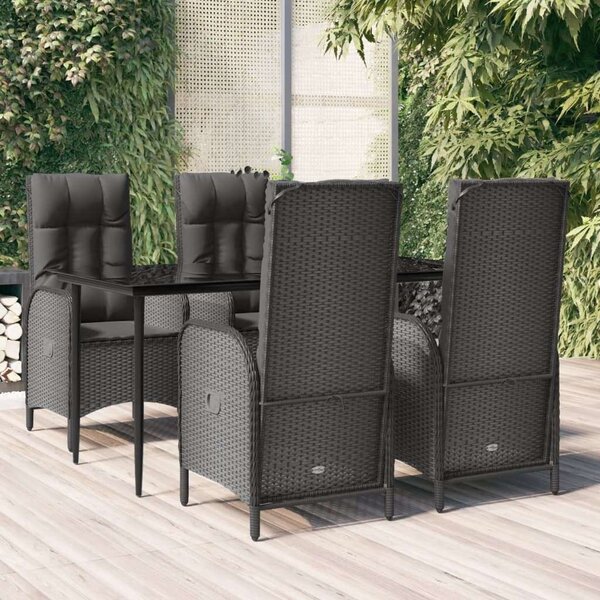 5 részes fekete polyrattan kerti étkezőgarnitúra párnákkal