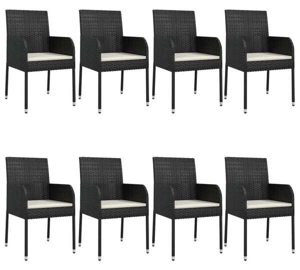 9 részes fekete polyrattan kerti étkezőgarnitúra párnákkal