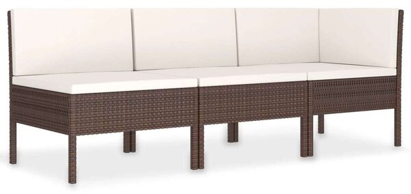 VidaXL 3 részes barna polyrattan kerti ülőgarnitúra párnákkal