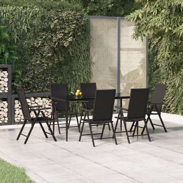 7 részes fekete polyrattan kerti étkezőgarnitúra