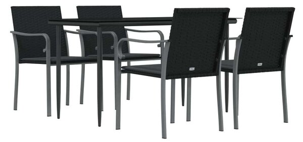 VidaXL 5-részes polyrattan és acél kerti étkezőgarnitúra párnával
