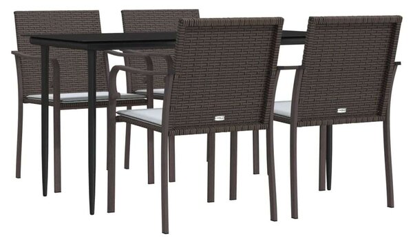 VidaXL 5-részes polyrattan és acél kerti étkezőgarnitúra párnával