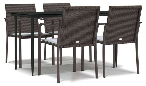 VidaXL 5-részes polyrattan és acél kerti étkezőgarnitúra párnával