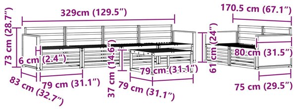 VidaXL Kültéri kanapé szett 7 pcs Természetes Tömör Akácfa