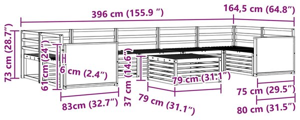 VidaXL Kültéri kanapé szett 8 pcs Természetes Tömör Akácfa