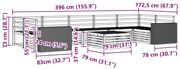 VidaXL Kültéri kanapé szett 8 pcs Természetes Tömör Akácfa