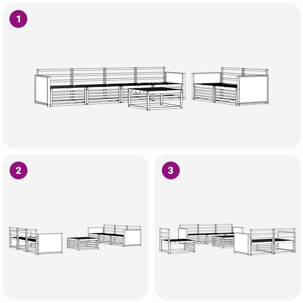 VidaXL Kültéri kanapé szett 7 pcs Természetes Tömör Akácfa
