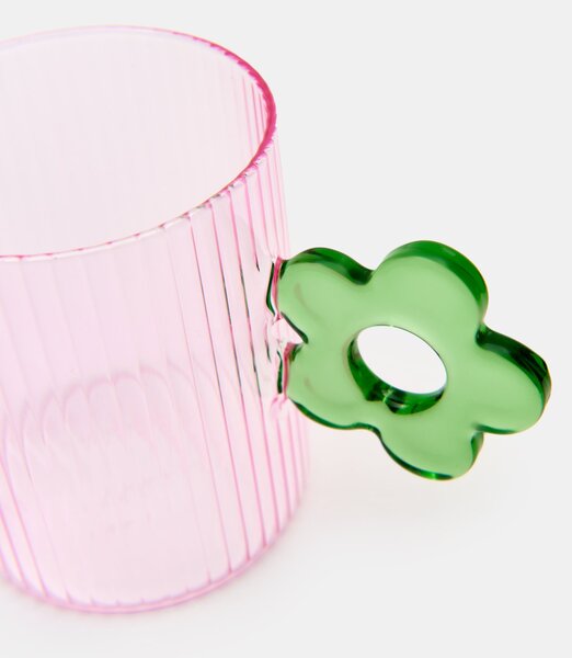 Sinsay - Bordázott üveg bögre díszes füllel - pasztellpink