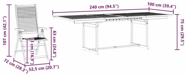 VidaXL Kert étkező szett 9 pcs Barna Tömör Akácfa