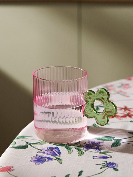 Sinsay - Bordázott üveg bögre díszes füllel - pasztellpink