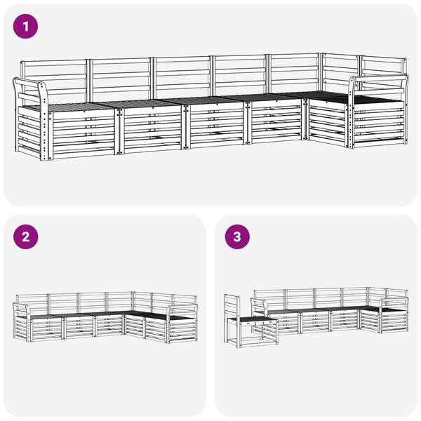VidaXL Kültéri kanapé szett 6 pcs Fehér 308 x 130,5 x 73 cm