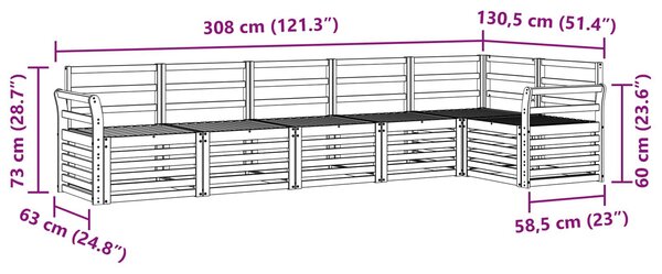 VidaXL Kültéri kanapé szett 6 pcs Fehér 308 x 130,5 x 73 cm