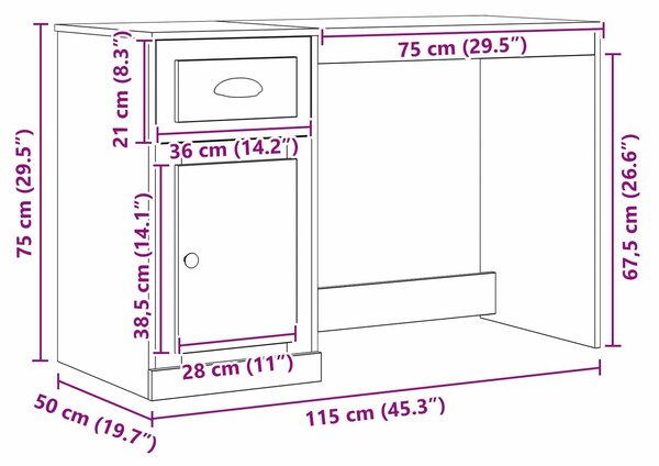 VidaXL Íróasztal Régi fa MDF Közepes Íróasztal Négyszögletes
