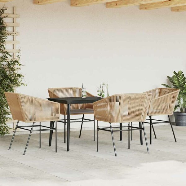 VidaXL 5 észes barna polyrattan üveg kerti étkezőgarnitúra párnával