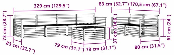 VidaXL Kültéri kanapé szett 7 pcs Természetes Tömör Akácfa