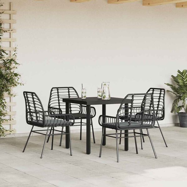 VidaXL 5 részes fekete polyrattan üveg kerti étkezőgarnitúra párnákkal