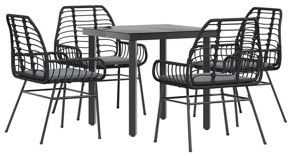 VidaXL 5 részes fekete polyrattan üveg kerti étkezőgarnitúra párnákkal
