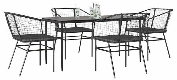 VidaXL 5 részes fekete polyrattan üveg kerti étkezőgarnitúra párnákkal