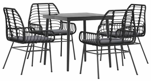 5 részes fekete polyrattan üveg kerti étkezőgarnitúra párnákkal